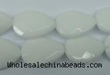 CPB347 15 inches 13*18mm faceted flat teardrop white porcelain beads