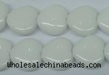 CPB351 15 inches 14*14mm heart white porcelain beads wholesale