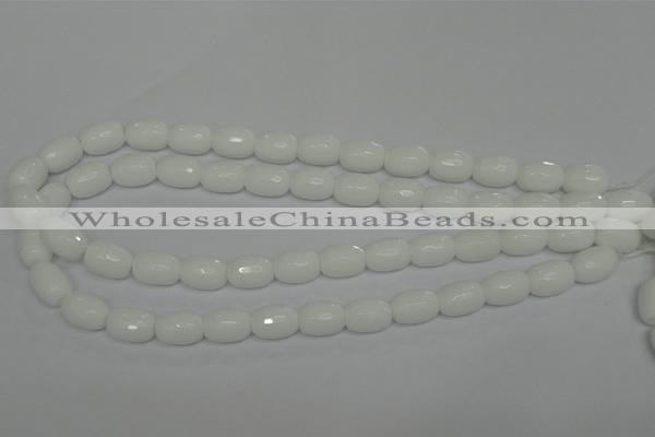 CPB41 15.5 inches 10*14mm faceted drum white porcelain beads
