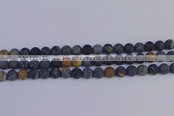 CPJ494 15.5 inches 12mm round matte black picasso jasper beads