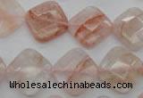 CPQ226 15.5 inches 15*15mm faceted diamond natural pink quartz beads