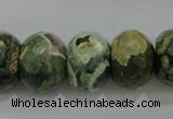 CPS125 15.5 inches 15*20mm faceted rondelle green peacock stone beads