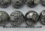 CPT117 15.5 inches 18mm faceted round grey picture jasper beads
