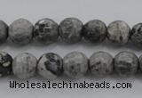 CPT187 15.5 inches 6mm faceted round grey picture jasper beads