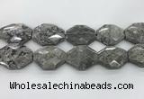 CPT582 30*40mm - 32*42mm faceted octagonal grey picture jasper beads