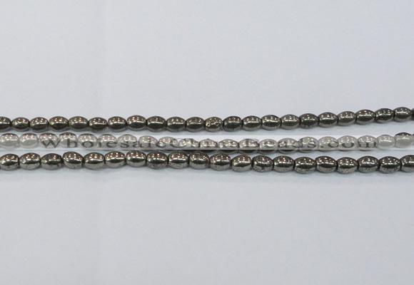 CPY597 15.5 inches 6*8mm rice pyrite gemstone beads wholesale