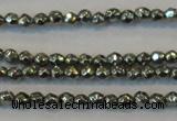 CPY72 15.5 inches 2mm faceted round pyrite gemstone beads wholesale