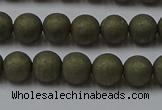CPY813 15.5 inches 4mm round matte pyrite beads wholesale