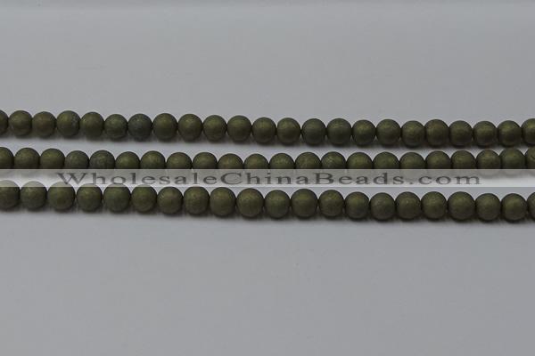CPY813 15.5 inches 4mm round matte pyrite beads wholesale