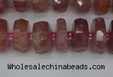 CRB1342 15.5 inches 6*12mm faceted rondelle strawberry quartz beads