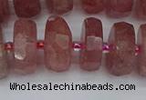CRB1345 15.5 inches 8*18mm faceted rondelle strawberry quartz beads
