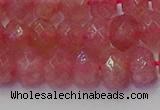 CRB1802 15.5 inches 6*10mm faceted rondelle strawberry quartz beads