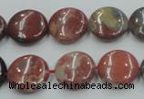CRE07 16 inches 15mm flat round natural red jasper beads wholesale