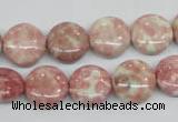 CRF257 15.5 inches 14mm flat round dyed rain flower stone beads