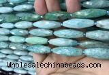 CRI112 15.5 inches 10*30mm faceted rice amazonite gemstone beads