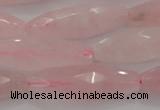 CRQ381 15.5 inches 10*30mm faceted rice rose quartz beads