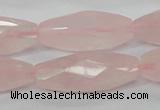 CRQ41 15.5 inches 14*32mm faceted rice natural rose quartz beads
