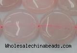 CRQ605 15.5 inches 25mm flat round rose quartz beads wholesale