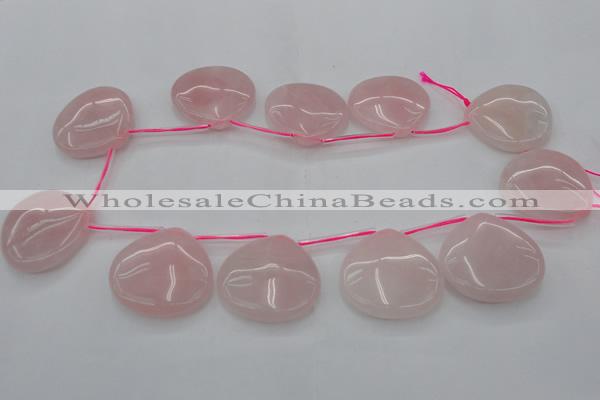 CRQ725 Top drilled 35*35mm flat teardrop rose quartz beads