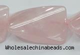 CRQ84 15.5 inches 30*40mm twisted rectangle natural rose quartz beads