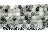 CRU1082 15.5 inches 8mm round black rutilated quartz gemstone beads