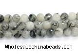 CRU1095 15.5 inches 14mm faceted round black rutilated quartz gemstone beads