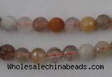 CRU402 15.5 inches 8mm faceted round Multicolor rutilated quartz beads