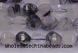 CRU521 15.5 inches 6mm faceted round black rutilated quartz beads
