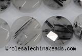 CRU94 15.5 inches 20mm faceted coin black rutilated quartz beads