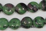 CRZ471 15.5 inches 14mm flat round ruby zoisite gemstone beads