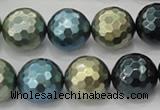 CSB534 15.5 inches 16mm faceted round mixed color shell pearl beads