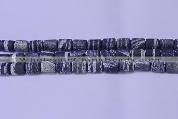 CTB571 15.5 inches 10*13mm triangle matte green silver line jasper beads