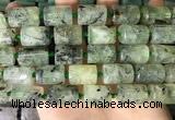 CTB654 15.5 inches 12*16mm faceted tube green rutilated quartz beads