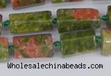 CTB742 15.5 inches 6*10mm - 8*12mm faceted tube unakite beads