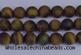 CTE1810 15.5 inches 4mm round matte yellow iron tiger beads