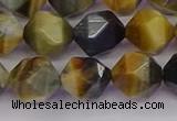 CTE1977 15.5 inches 10mm faceted nuggets golden & blue tiger eye beads