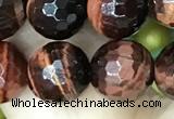 CTE2239 15.5 inches 10mm faceted round red tiger eye beads