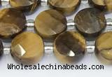 CTE2247 15.5 inches 8mm faceted coin yellow tiger eye beads
