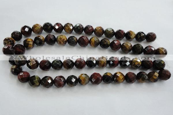 CTE714 15.5 inches 12mm faceted round mixed color tiger eye beads