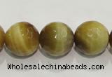 CTE905 15.5 inches 14mm faceted round golden tiger eye beads