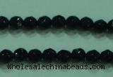 CTG31 15.5 inches 4mm faceted round black agate beads wholesale