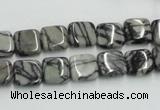 CTJ14 16 inches 10*10mm square black water jasper beads wholesale