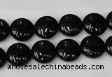 CTO128 15.5 inches 12mm flat round black tourmaline beads