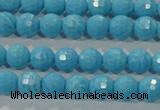 CTU2590 15.5 inches 4mm faceted round synthetic turquoise beads