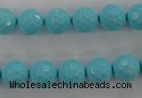 CTU914 15.5 inches 12mm faceted round synthetic turquoise beads