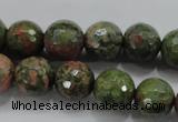 CUG302 15.5 inches 8mm faceted round unakite gemstone beads