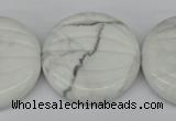 CWB65 15.5 inches 30mm carved coin natural white howlite beads