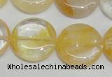 CYC07 15.5 inches 25mm flat round yellow crystal quartz beads