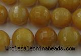 CYJ326 15.5 inches 14mm faceted round yellow jade beads wholesale