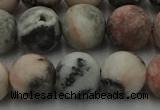 CZJ564 15.5 inches 12mm round matte pink zebra jasper beads